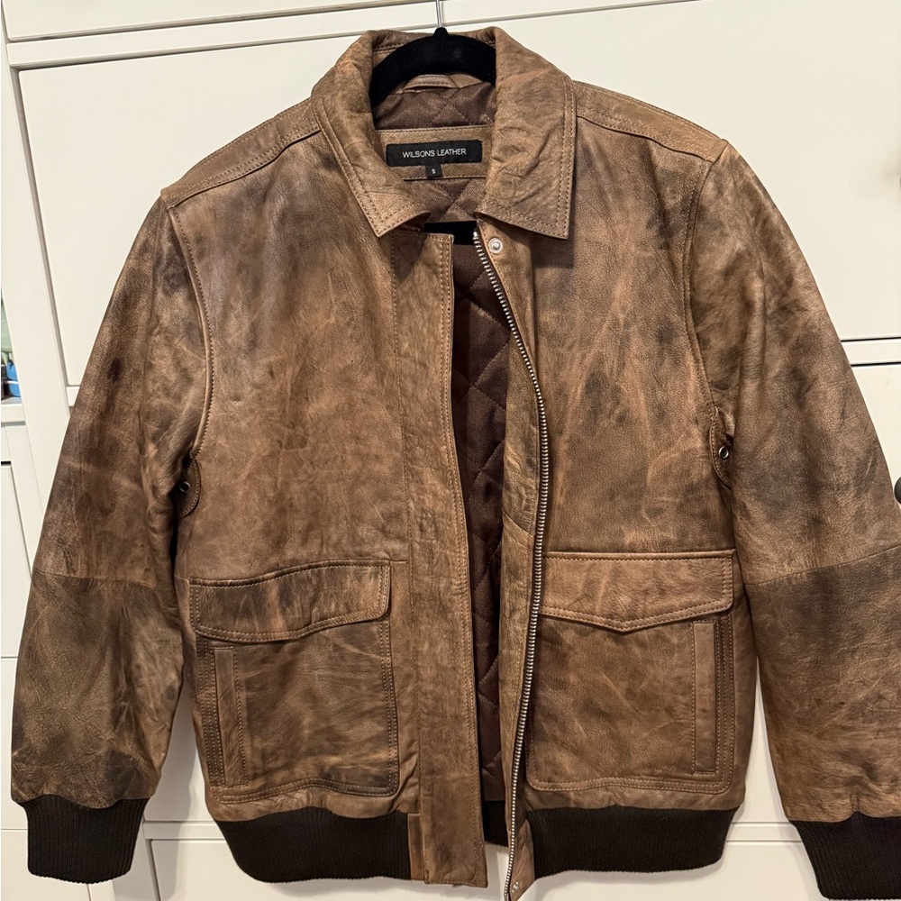 Wilsons Leather Distressed Brown Bomber Jacket